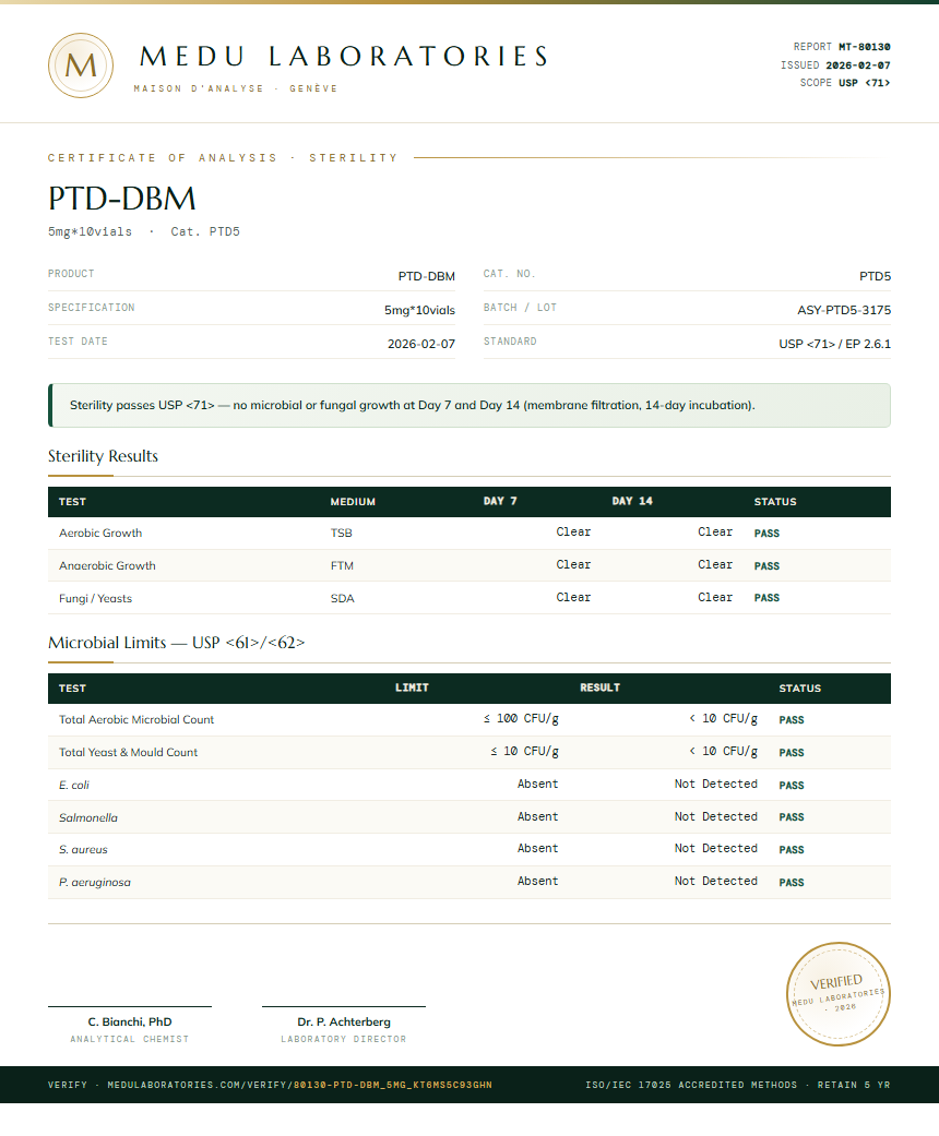 PTD-DBM Sterility report by Medu Laboratories