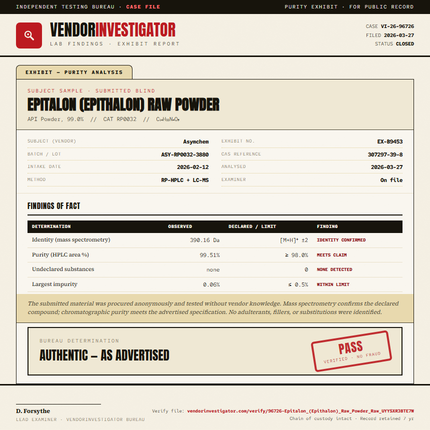 Epitalon (Epithalon) Raw Powder Purity (HPLC) report by VendorInvestigator